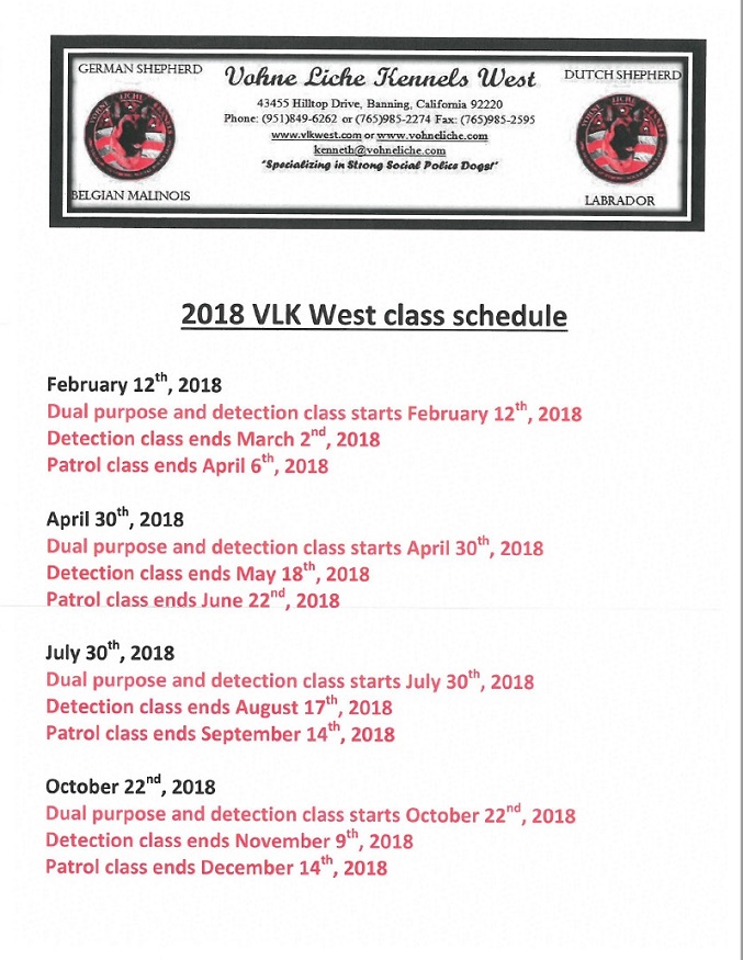 2018 Combined Schedule for VLK