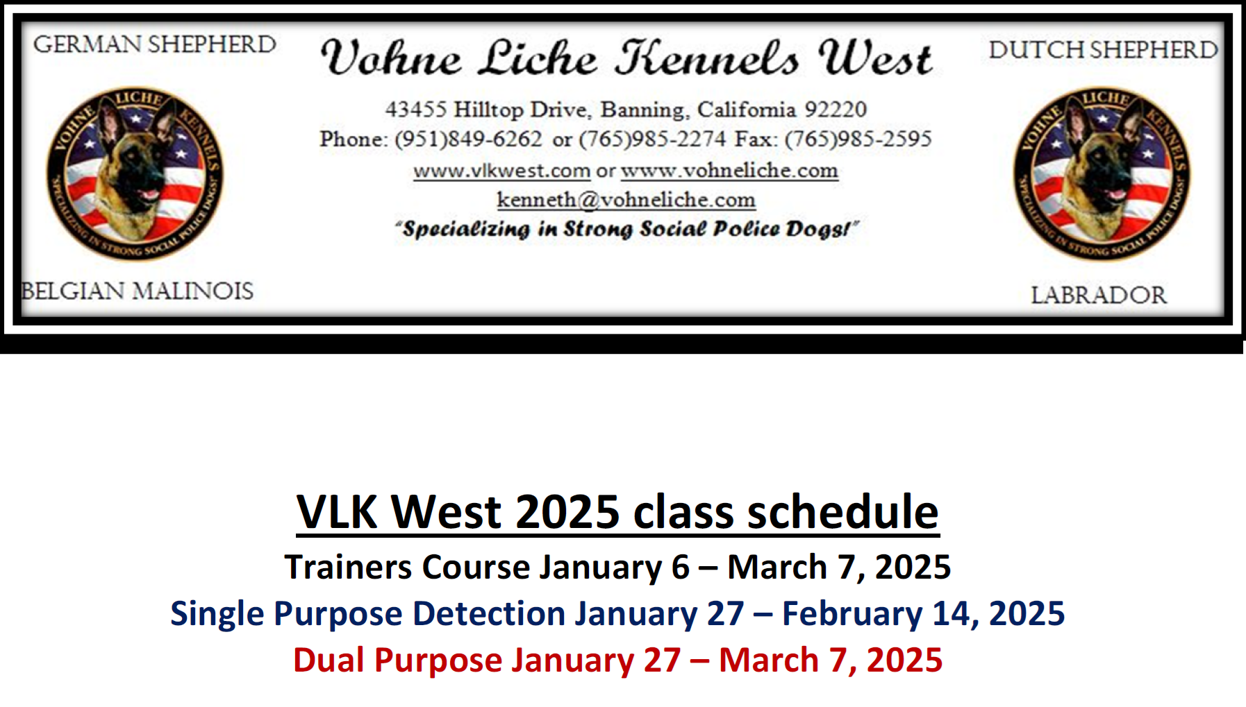 VLK West 2025 class schedule